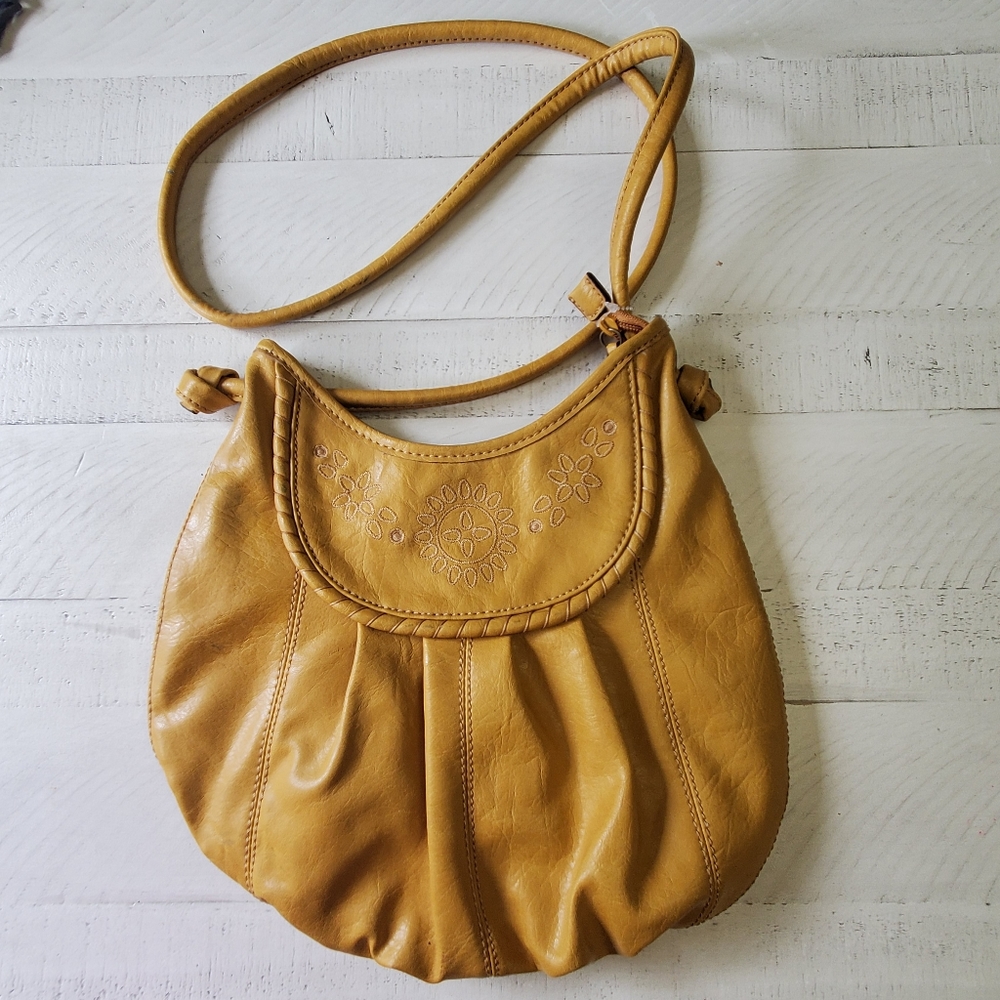 Liz & Co. Yellow Mustard Crossbody Purse Bag Medium Summer Flowers
